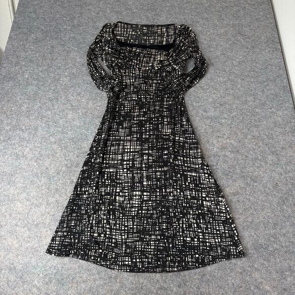 Max & Co Womens Dress Silk Midi Black/White Long Sleeve Off-Shoulder - Picture 1 of 6
